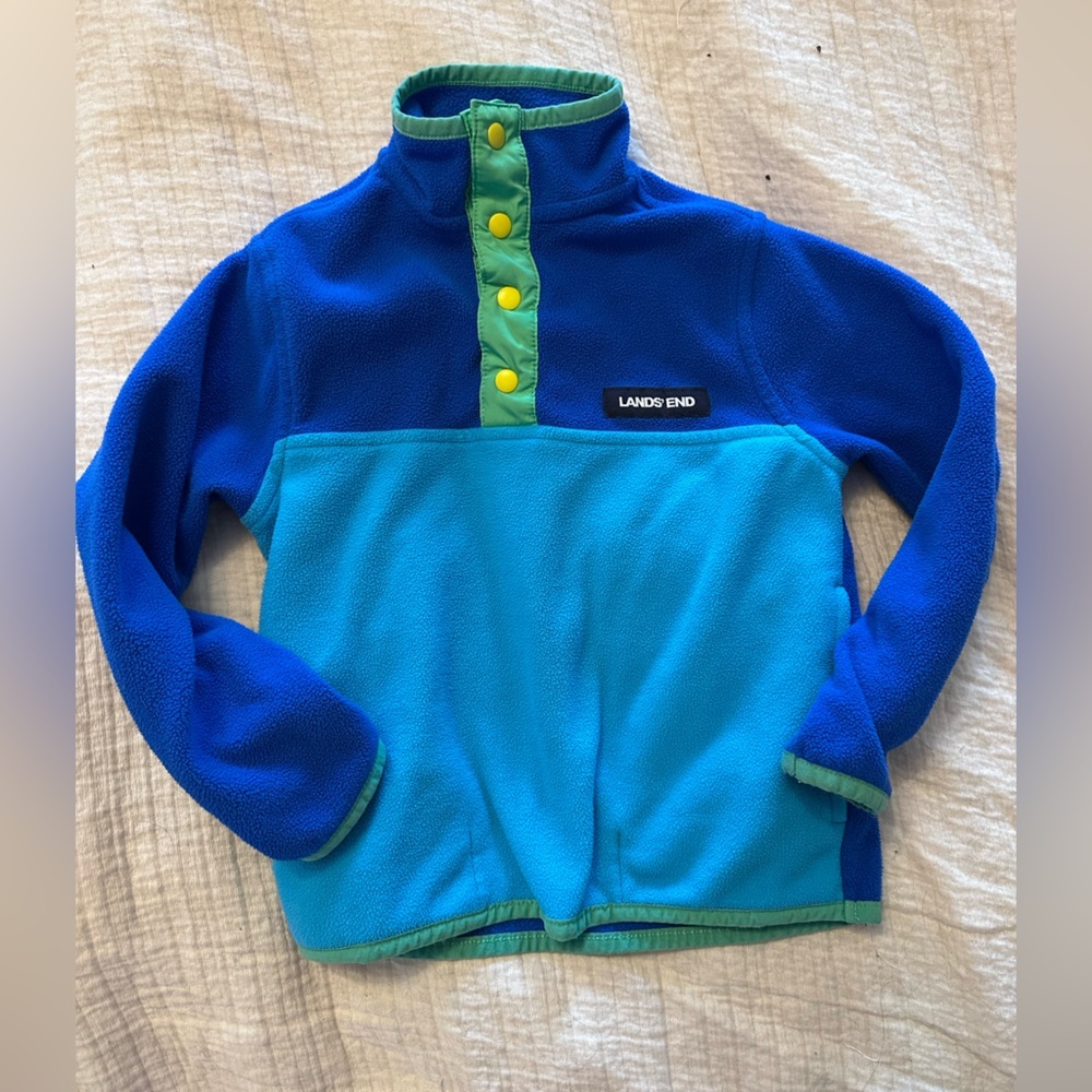 Lands' End Kids Blue and Teal Fleece Hoodie - Picture 1 of 6